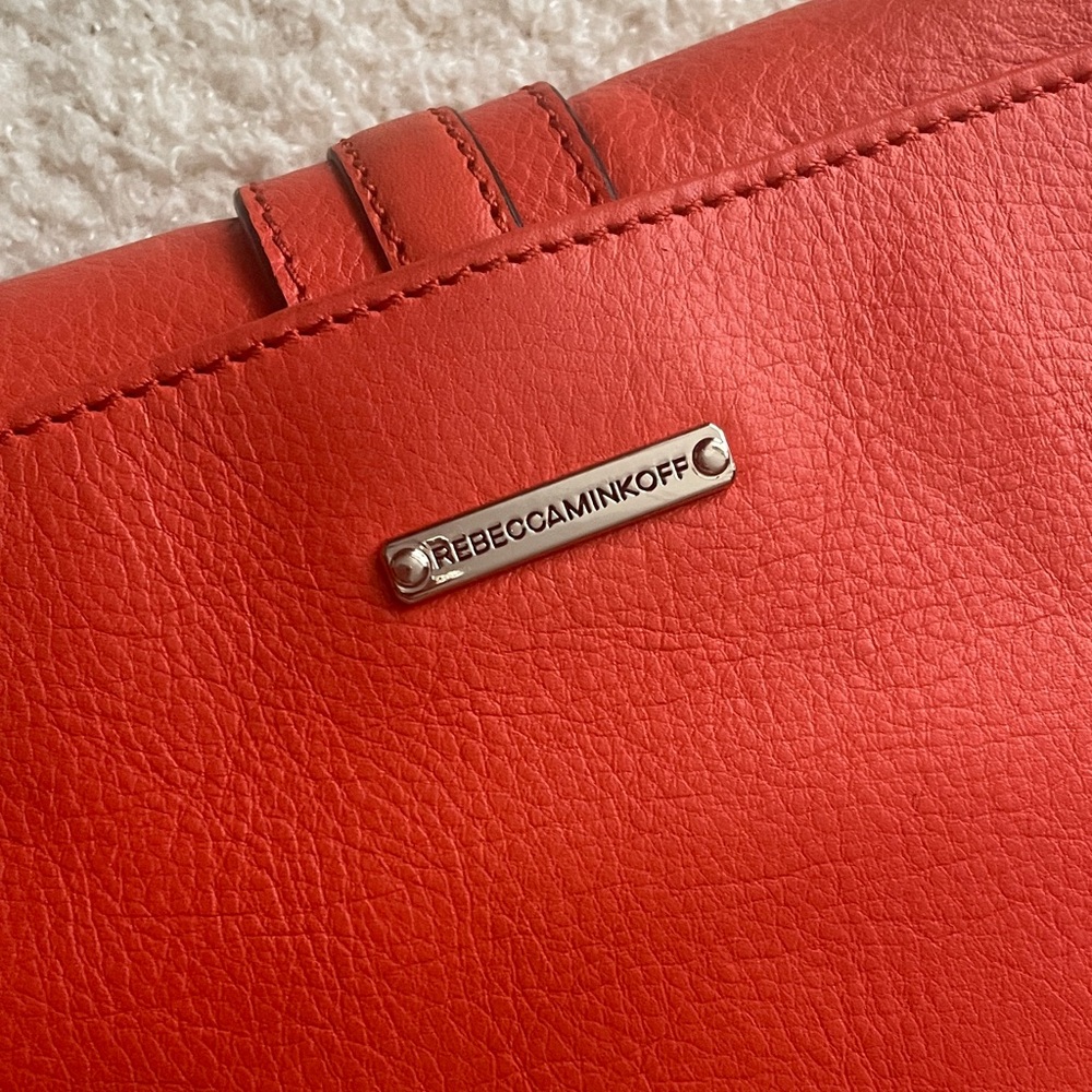 Coral Clutch Rebecca Minkoff Leather Bag Crossbody Strap Silver Hardware - Picture 5 of 8